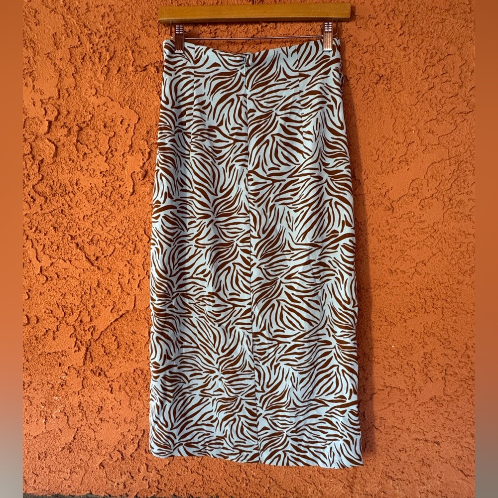 Zara zebra print MIDI skirt blue & brown - Picture 2 of 4